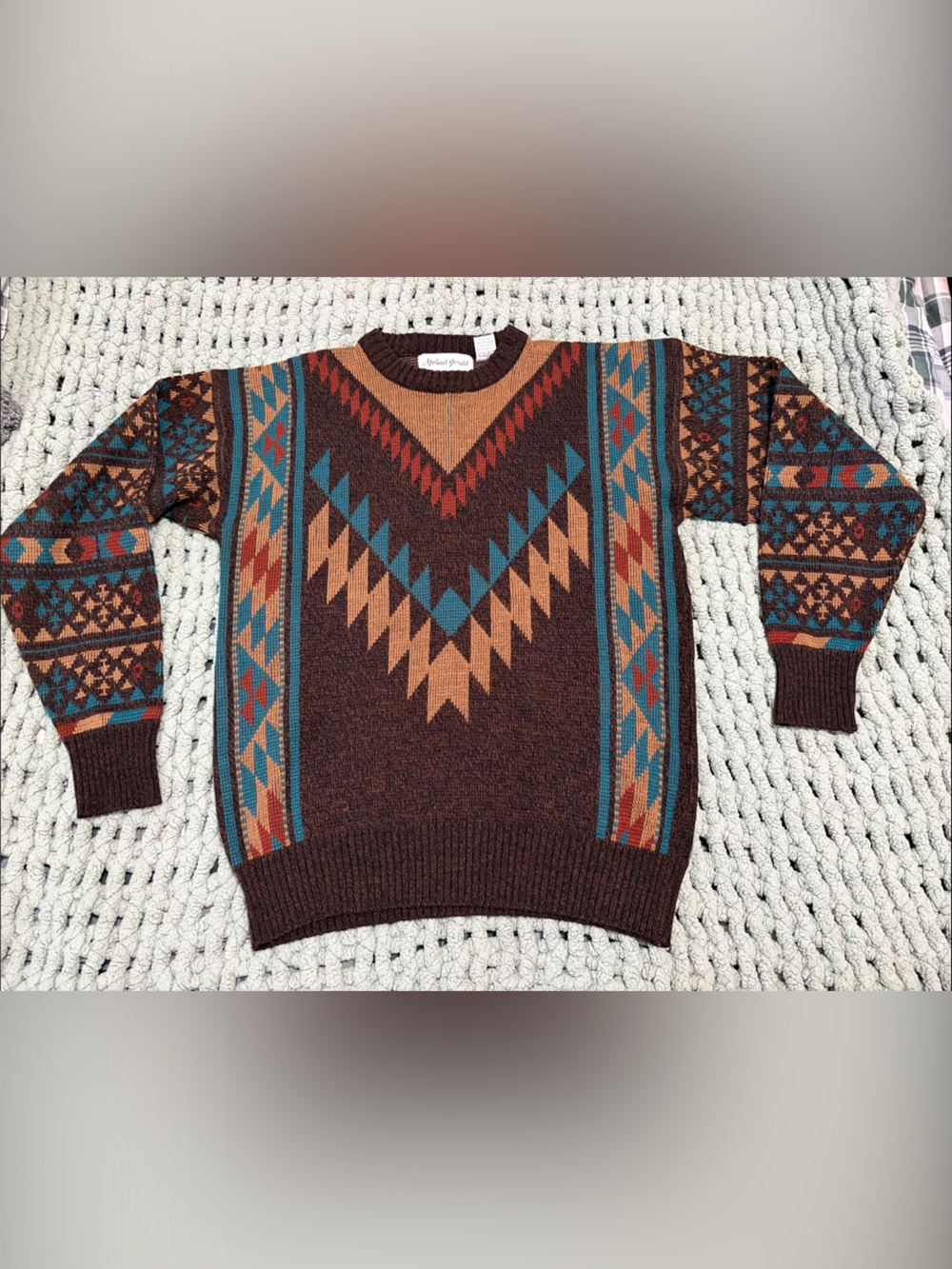 Brown Vintage Michael Gerald Aztec Pattern Crewneck Sweater Size Large